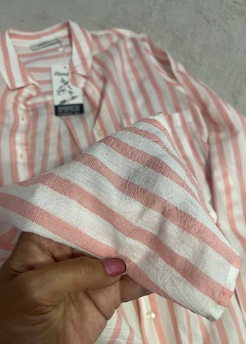 Diğer Pembe Çizgili Uzun Kollu Gömlek