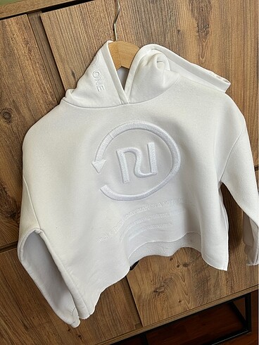 Diğer Beyaz Crop sweat kısa kapüşonlu