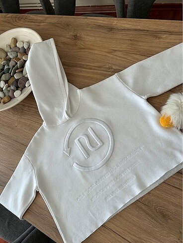 m Beden beyaz Renk Beyaz Crop sweat kısa kapüşonlu