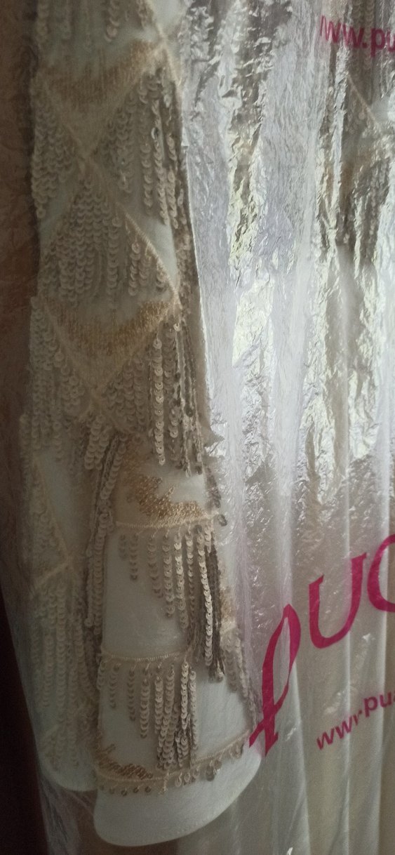 Uzun Kollu Beyaz Drapeli Bohem abiye - Görsel 4