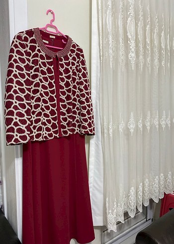 Bordo Desenli Uzun elbise