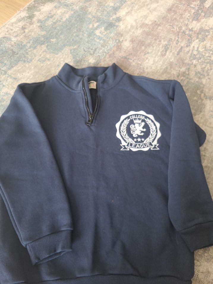 Erkek Çocuk Gri Mavi Yarım Fermuarlı Sweatshirt - Görsel 2