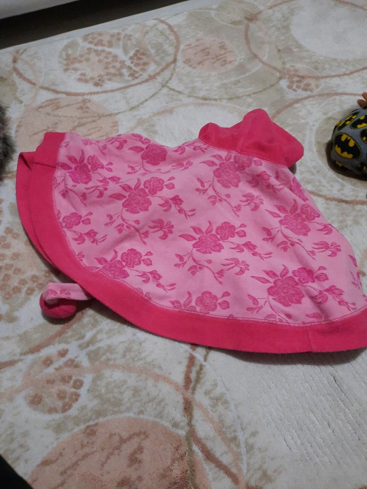 Kız Çocuk Kapüşonlu Pembe Desenli Panço - Görsel 2