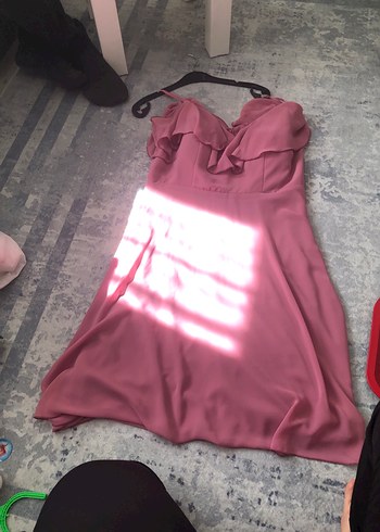 Pembe Drapeli Straplez Midi Elbise