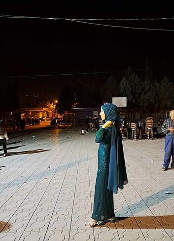 38 Beden yeşil Renk Balık model abiye