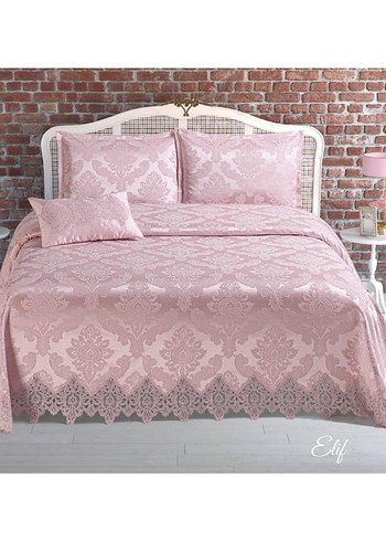 Nakışlı Pudra Pembe Yatak Örtüsü Seti - Görsel 2