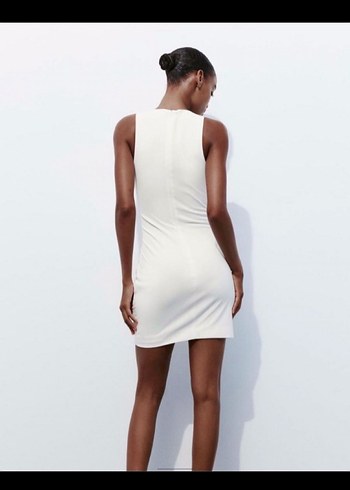 Zara Zara Beyaz Drapeli Midi Elbise