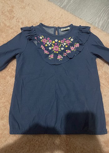 LC Waikiki Lacivert Cicekli Firfirli Kiz Cocuk Bluz