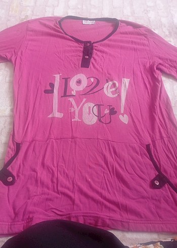 Düğmeli Pembe Hamile Tişörtü, Uzun Kollu - Görsel 3