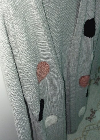 Gri Puantiyeli Uzun Kollu Triko Hırka - Görsel 2