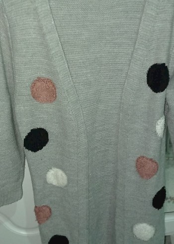 Gri Puantiyeli Uzun Kollu Triko Hırka - Görsel 4