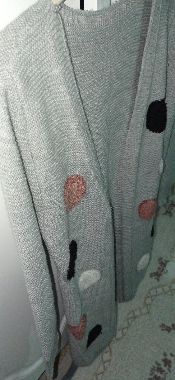 Gri Puantiyeli Uzun Kollu Triko Hırka - Görsel 2