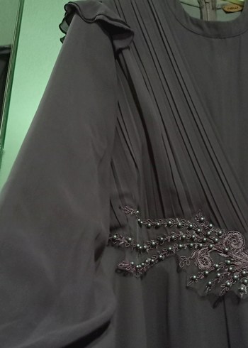 lila Uzun Kollu Nakışlı Kadın abiye - Görsel 4