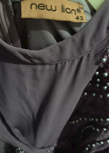 lila Uzun Kollu Nakışlı Kadın abiye - Görsel 5