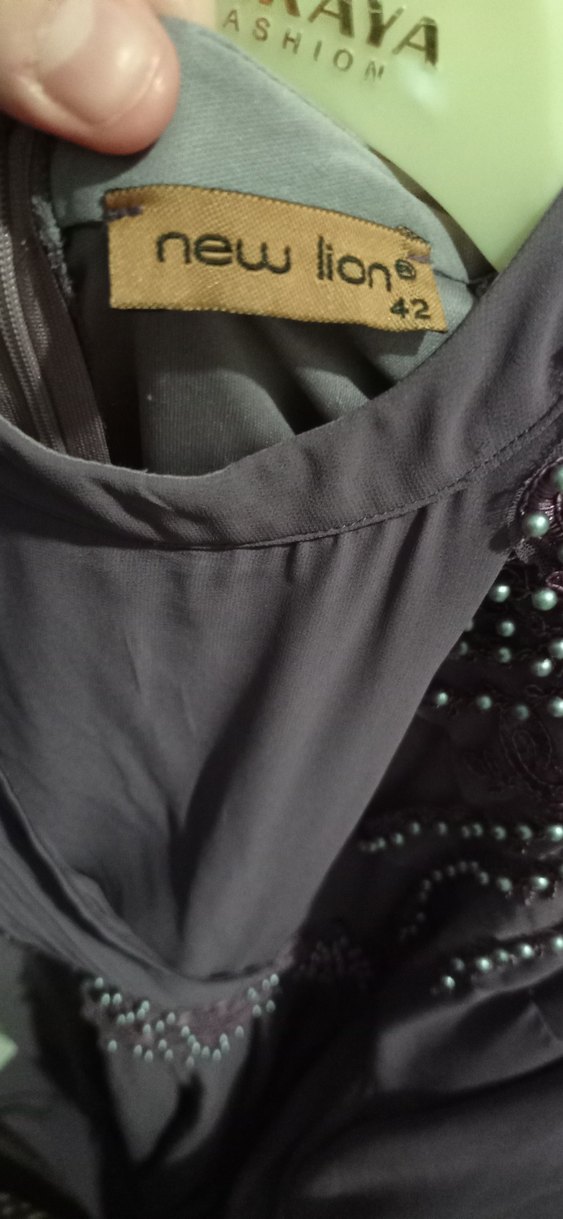 lila Uzun Kollu Nakışlı Kadın abiye - Görsel 5