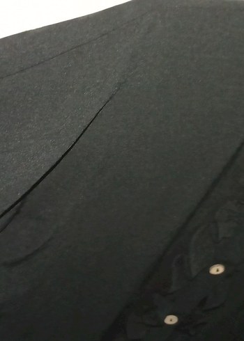 Düğmeli Siyah Midi Keten Tunik - Görsel 3