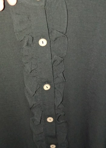 Düğmeli Siyah Midi Keten Tunik - Görsel 2