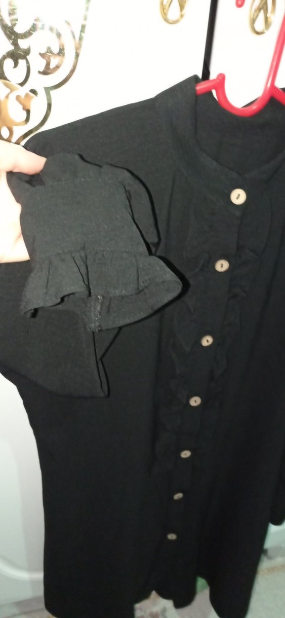 Düğmeli Siyah Midi Keten Tunik - Görsel 4