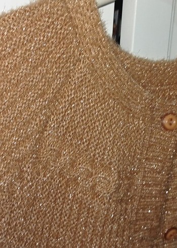 Kahverengi Parlak Örgü Kolsuz Kadın Hırka - Görsel 4