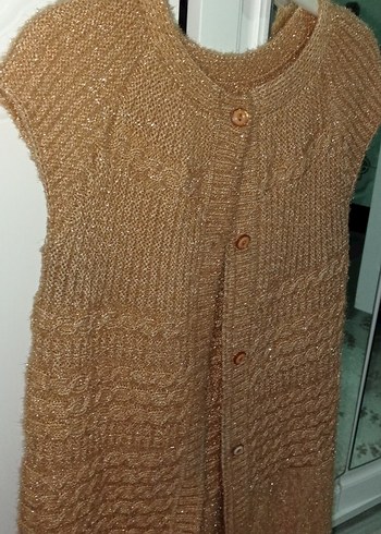 Kahverengi Parlak Örgü Kolsuz Kadın Hırka - Görsel 2