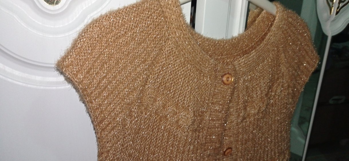 Kahverengi Parlak Örgü Kolsuz Kadın Hırka - Görsel 4