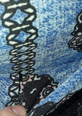 Desenli Mavi Bohem Uzun Etek - Görsel 5