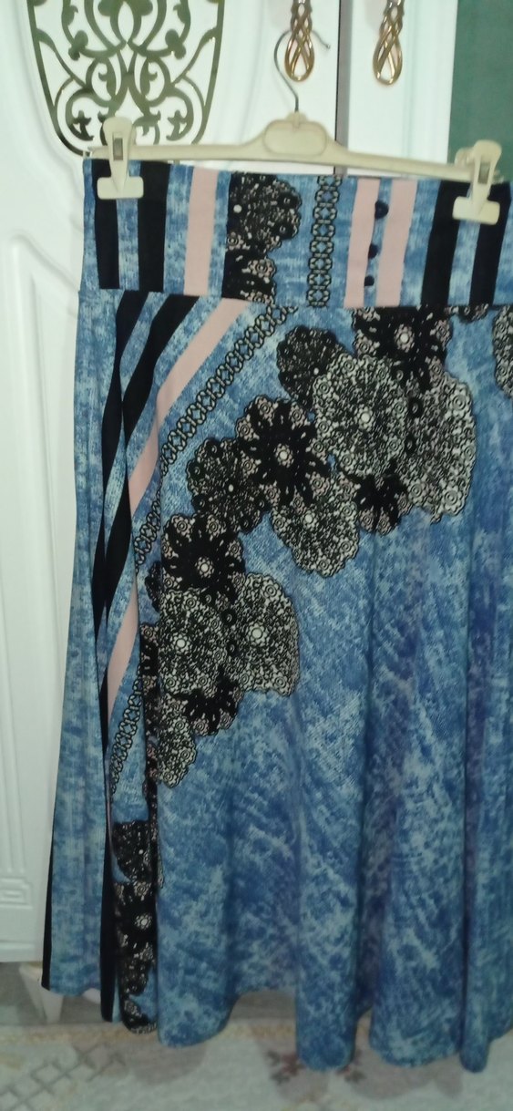 Desenli Mavi Bohem Uzun Etek - Görsel 2