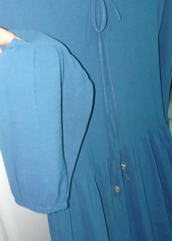 Uzun Kollu Mavi Volanlı Bohem Elbise - Görsel 3