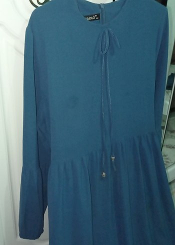 Uzun Kollu Mavi Volanlı Bohem Elbise - Görsel 2