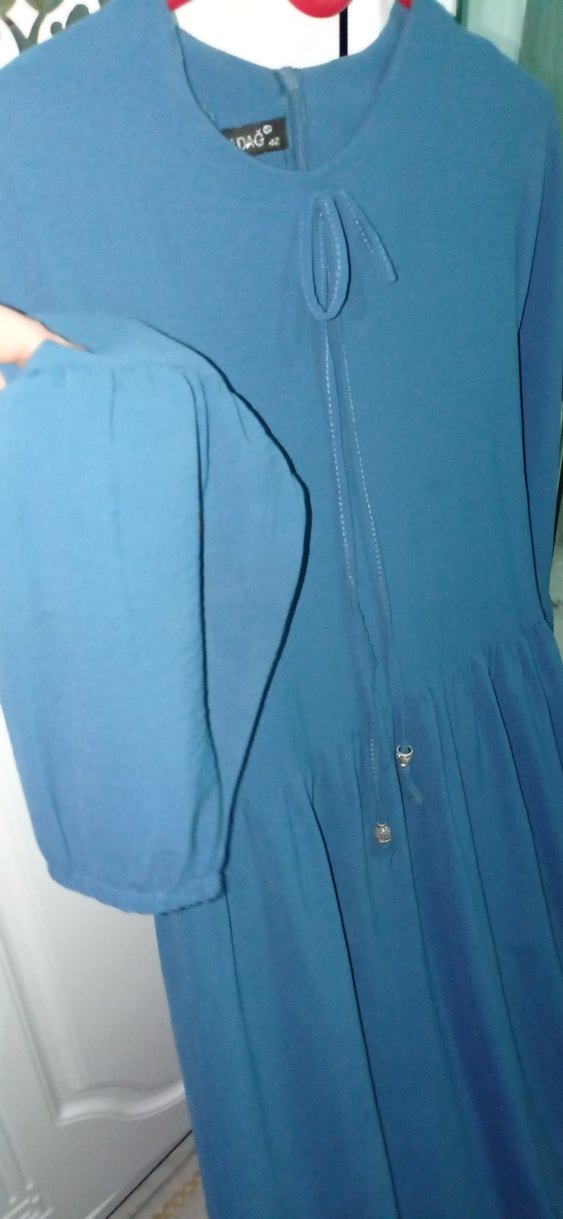 Uzun Kollu Mavi Volanlı Bohem Elbise - Görsel 3