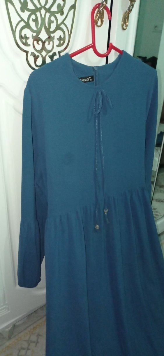 Uzun Kollu Mavi Volanlı Bohem Elbise - Görsel 2