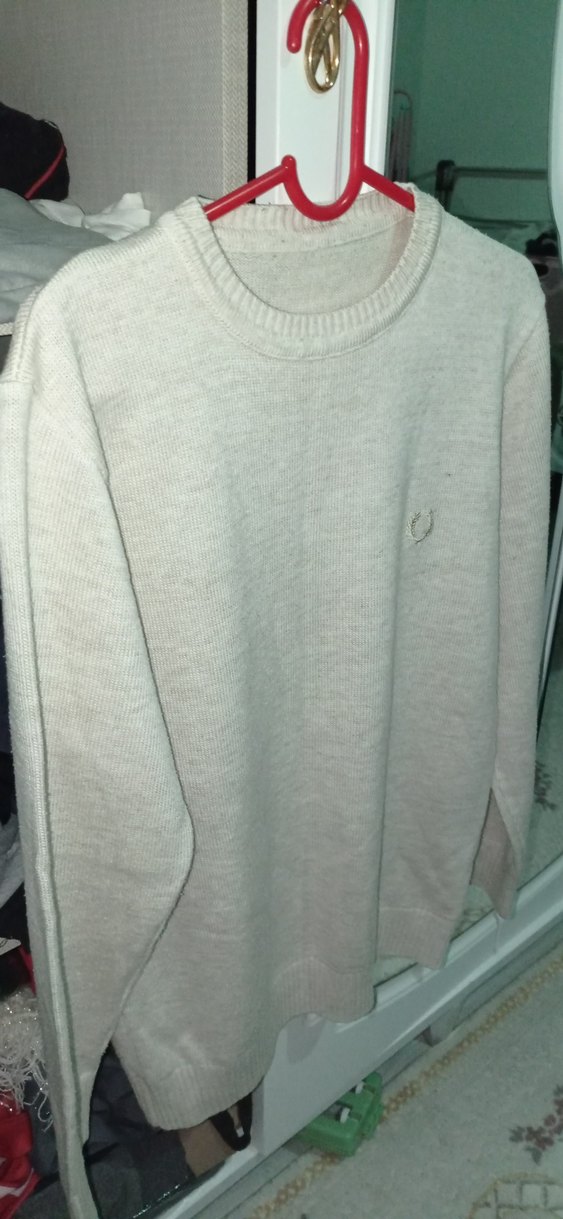 Bej Triko erkek Bisiklet Yaka Salaş Kazak - Görsel 2