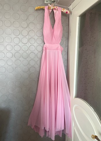 36 Beden pembe Renk Pembe Piliseli Uzun Abiye Elbise