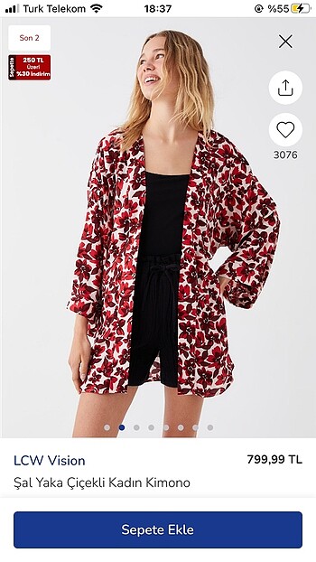 s Beden kırmızı Renk Lcw çiçek desenli kimono