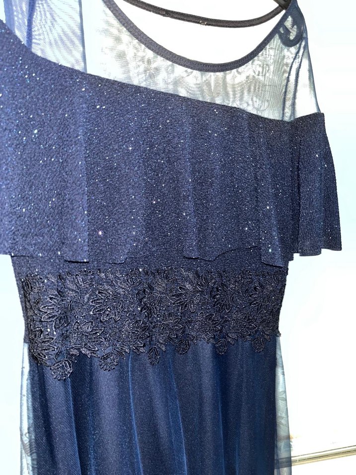 Uzun lacivert Gotik Straplez Elbise - Görsel 4