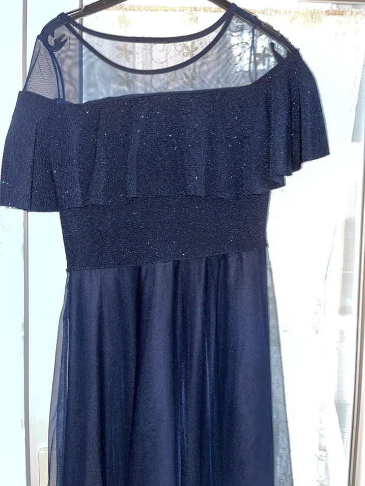 Uzun lacivert Gotik Straplez Elbise - Görsel 5