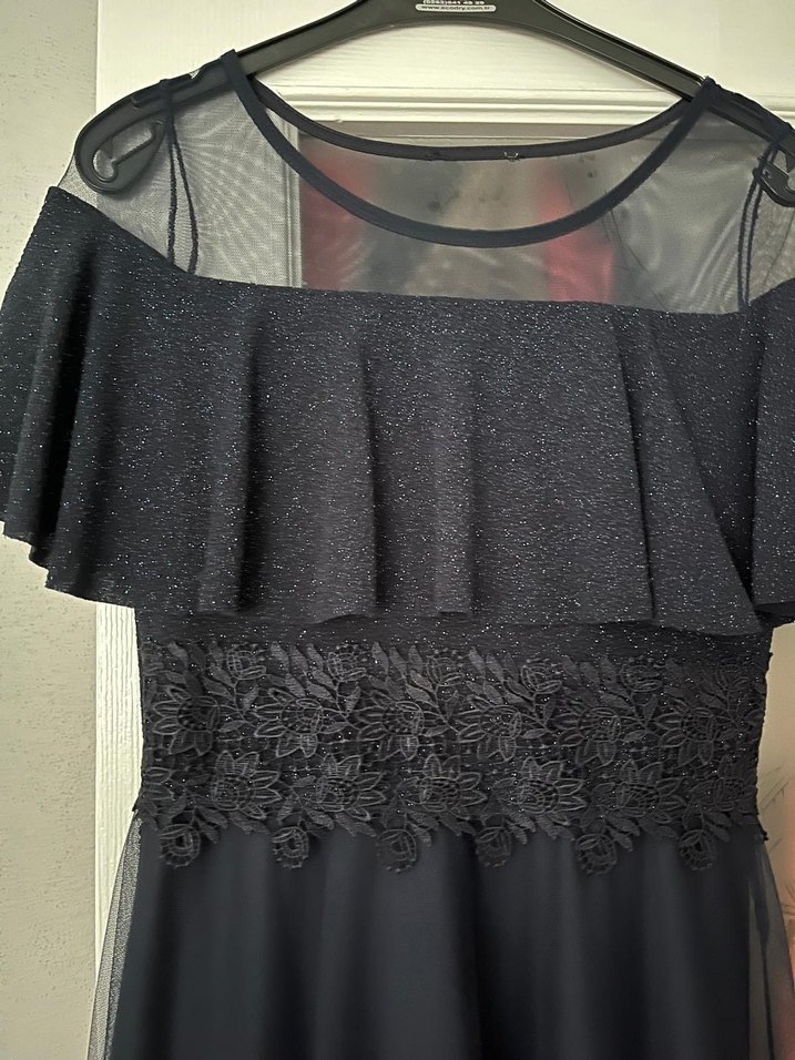 Uzun lacivert Gotik Straplez Elbise - Görsel 3