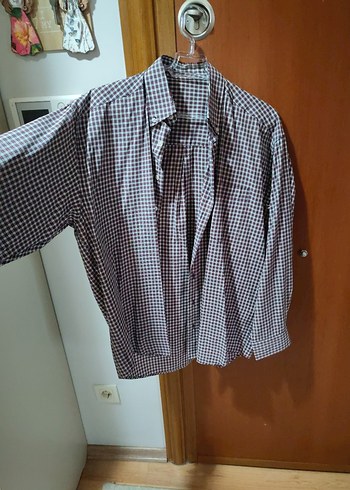 Bordo Gri Ekoseli Erkek Gömlek L beden - Görsel 2