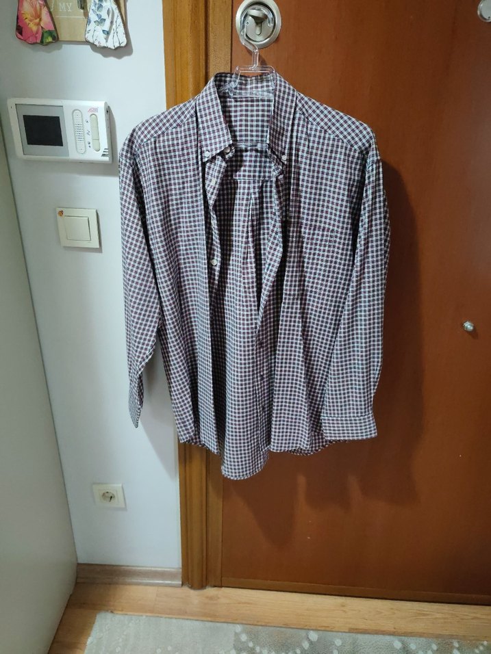 Bordo Gri Ekoseli Erkek Gömlek L beden - Görsel 4