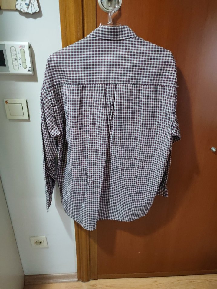 Bordo Gri Ekoseli Erkek Gömlek L beden - Görsel 5