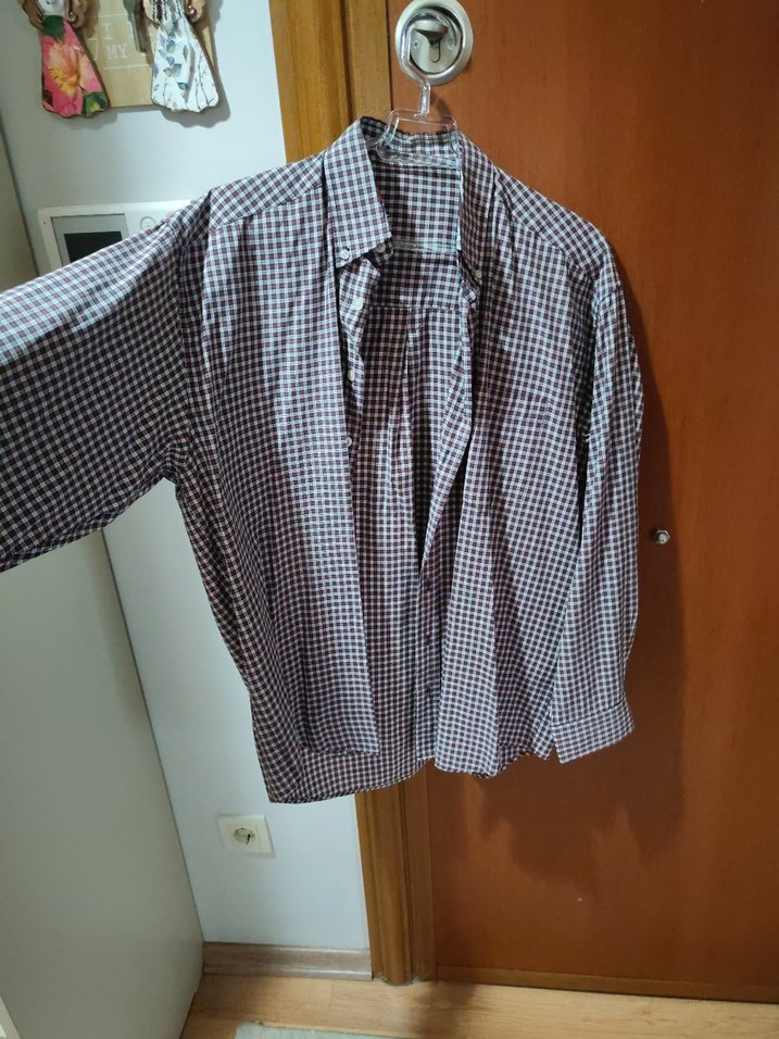 Bordo Gri Ekoseli Erkek Gömlek L beden - Görsel 2