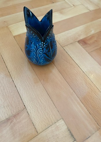 Koyu Mavi Desenli Seramik Vazo - Görsel 4