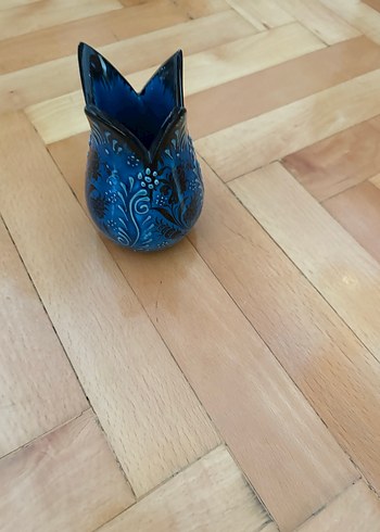 Koyu Mavi Desenli Seramik Vazo - Görsel 3