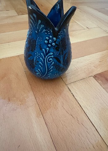Koyu Mavi Desenli Seramik Vazo - Görsel 2