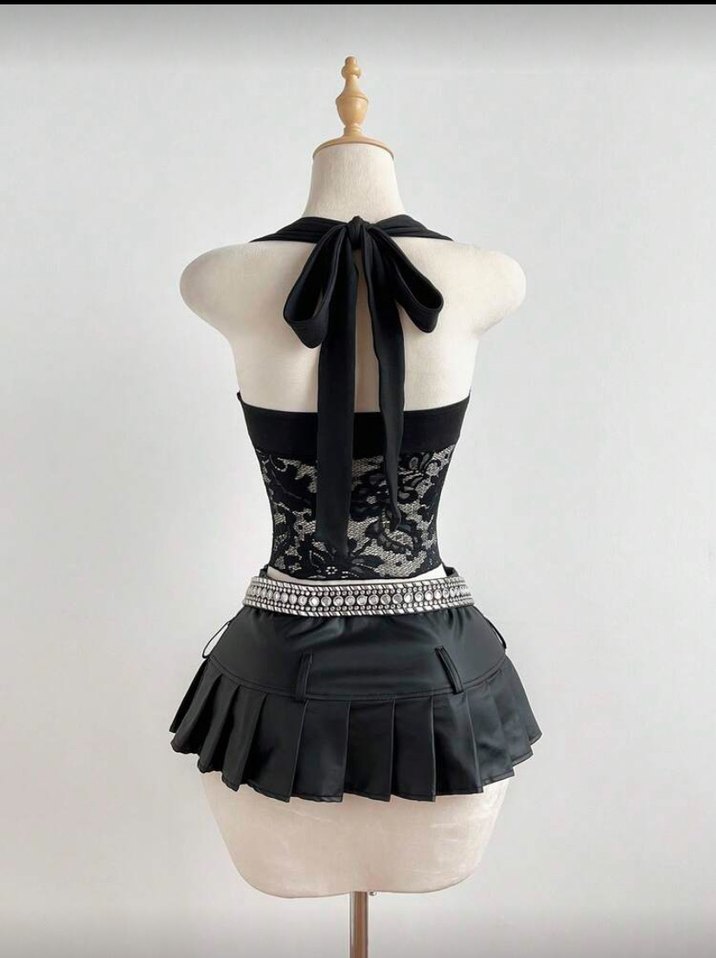 Dantel Detaylı Siyah Gotik Halter Yaka Bustiyer - Görsel 2