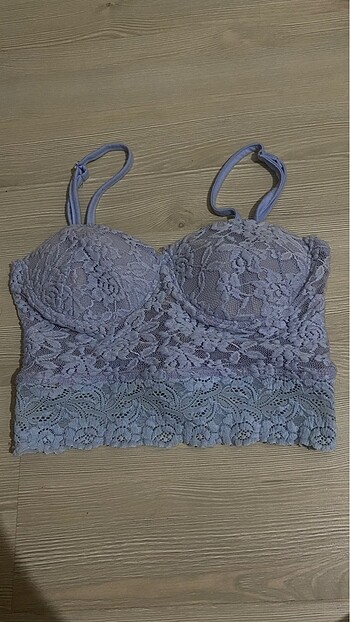 Mavi dantelli bralet crop