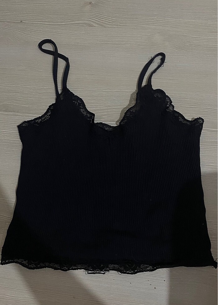 dantelli siyah askılı crop - Görsel 2