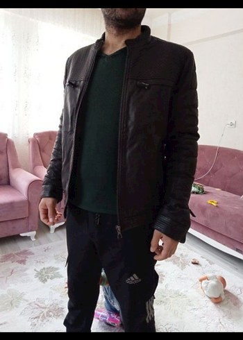 m Beden siyah Renk Siyah Fermuarlı Erkek Deri Biker Ceket