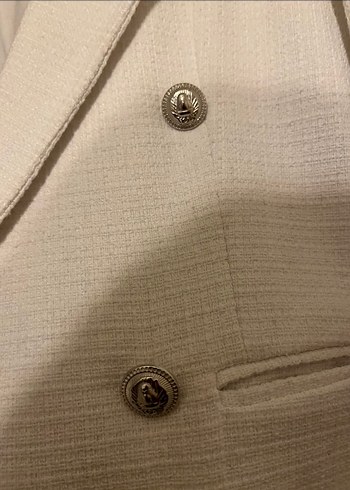 38 Beden Düğmeli Beyaz Keten Kadın Blazer Ceket