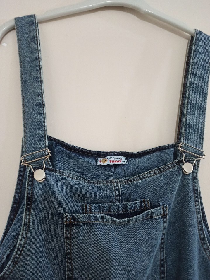 Kadın Mavi Denim Uzun Salopet - Görsel 3